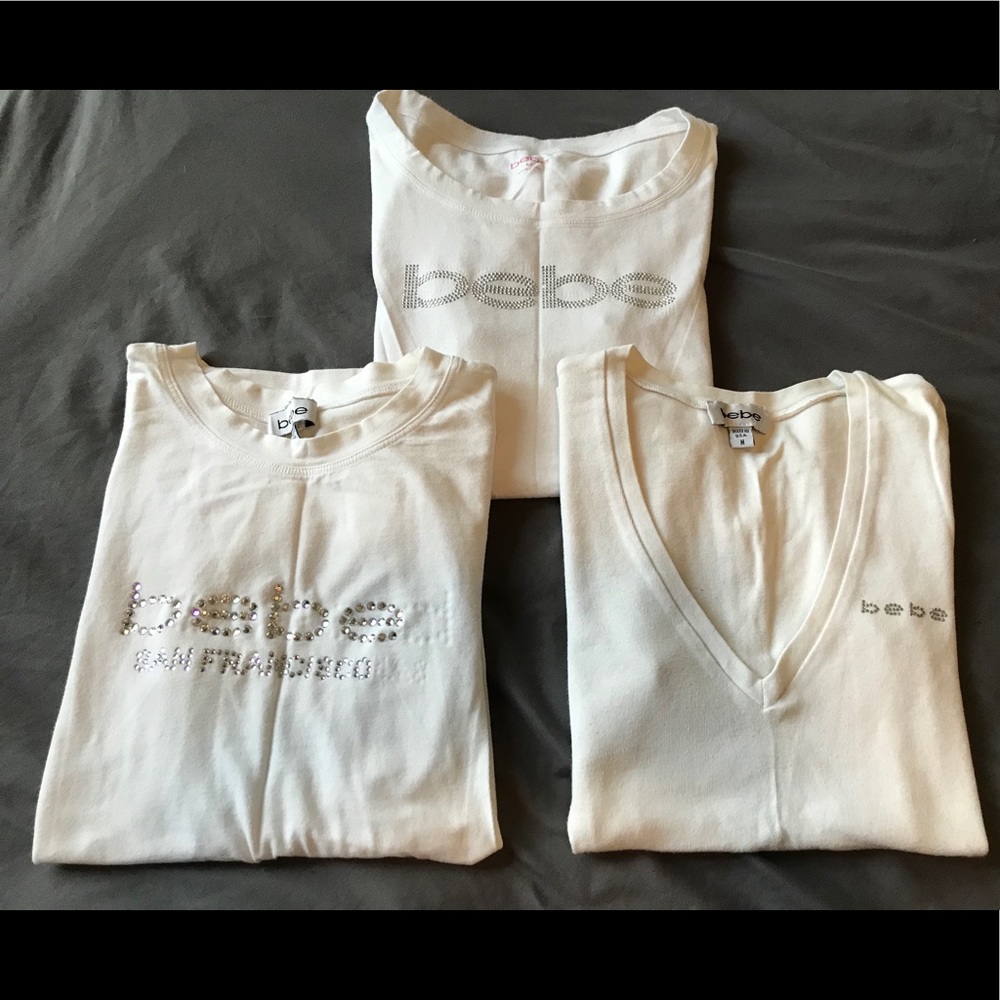 Lot of 3 Bebe White T’s - Size Medium